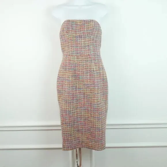 House of CB Gabrielle Tweed Multicolor Midi Dress Bodycon Small Strapless NWT - Picture 2 of 9